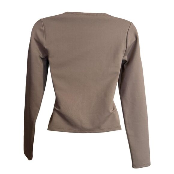 Abercrombie & Fitch Crop Long Sleeve Asymmetrical Neck Beige Top Size XS - Picture 5 of 10